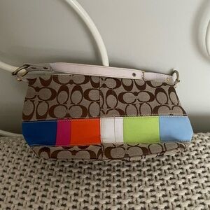 Coach Signature Multi-Color Stripe Top Handle Pouch